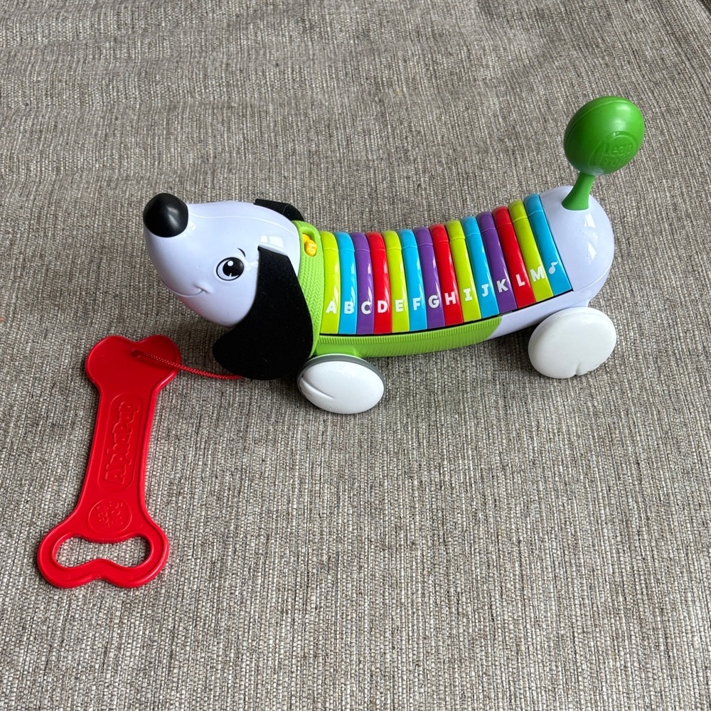 Fisher-Price Rainbow Xylophone Pull-Along Dog Toy with Red Bone Handle